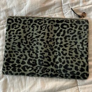 Clare V. Flat Clutch in a green leopard print calf hair NWOT